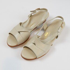 SAS Caress Cross Strap Wedge Sandal Bone White Tripad Comfort - Size 8